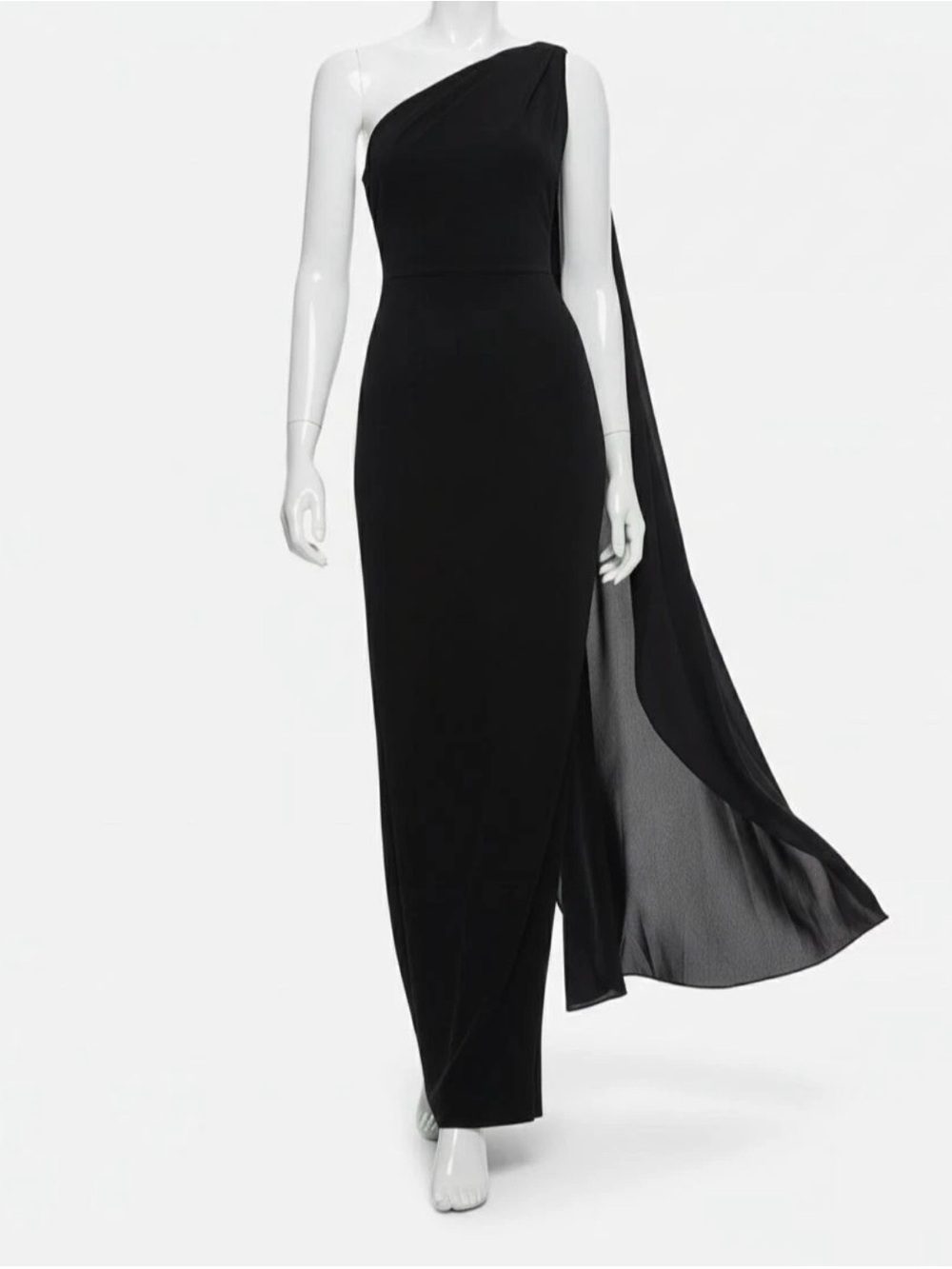 Alice + Olivia Anja One-Shoulder Black Evening Gown